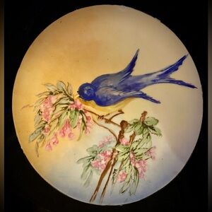 Thomas Bavaria Antique Blue Bird & Pink Dogwood Plate 8.5”Shows Small Edge Chips